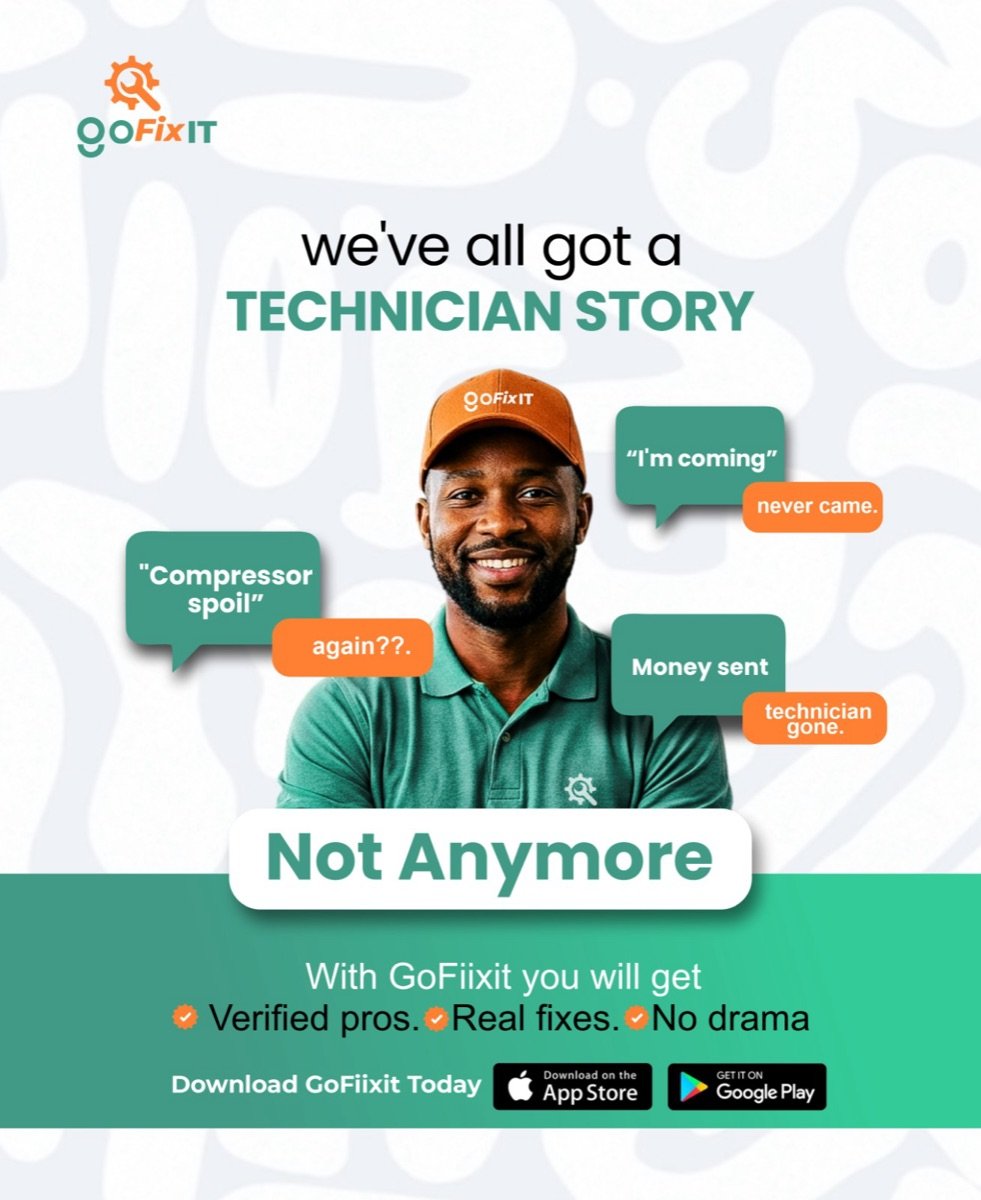 We've all got a technician story: 'I'm coming' but never came, 'compressor spoil' again, money sent and technician gone. Not anymore — with GoFiixit you get verified pros, real fixes, no drama.